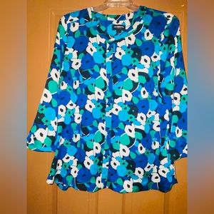 Liz Claiborne Blue Floral Career Blouse